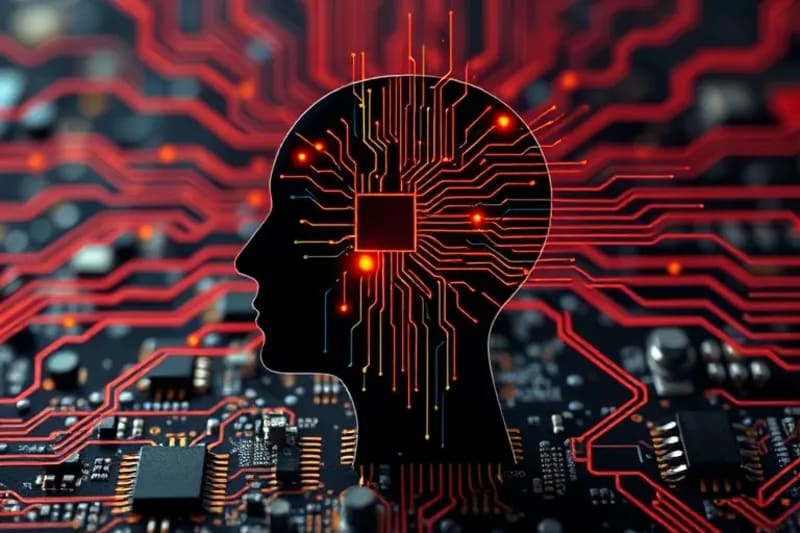 Silueta de cabeza humana con patrones digitales abstractos que fluyen, simbolizando la privacidad de los datos mentales.