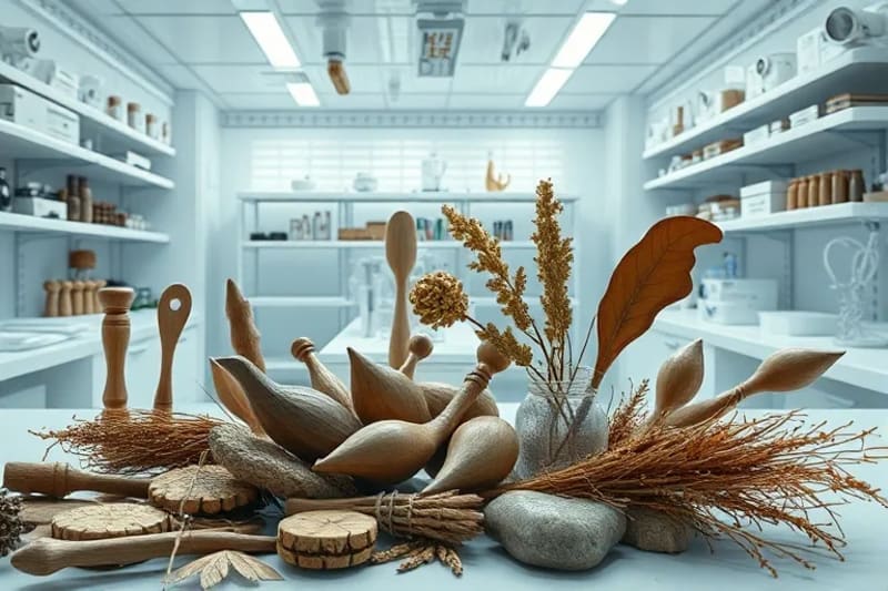 Laboratory analyzing traditional herbal remedies with modern equipment