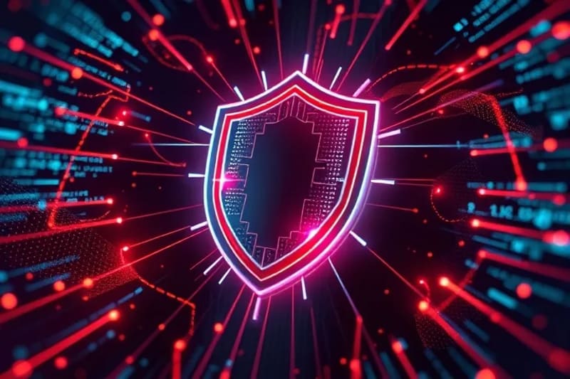 Ilustración vectorial de una red de ciberseguridad con inteligencia artificial