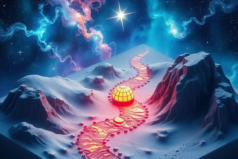 Artistic depiction of a celestial map highlighting evolutionary growth and past life echoes.