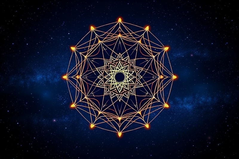 Stylized human head with abstract symbols and neural pathways