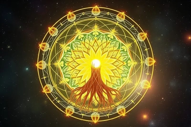 Holographic plant model with energy lines and orbiting planets