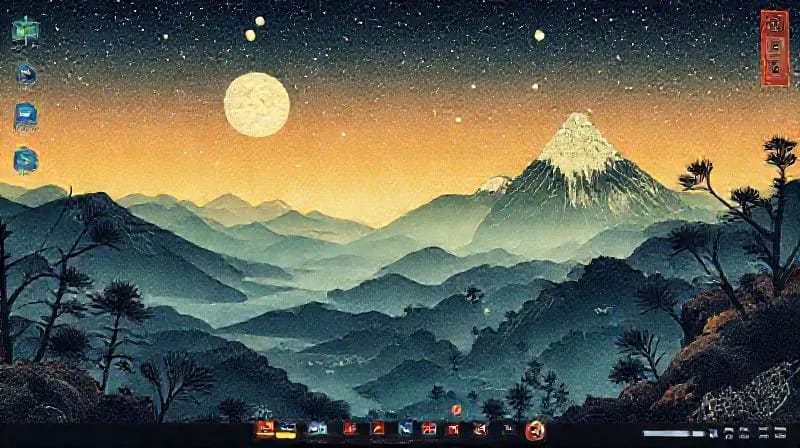 3D render of a highly organized and aesthetically pleasing virtual desktop with balanced icons and glowing elements.