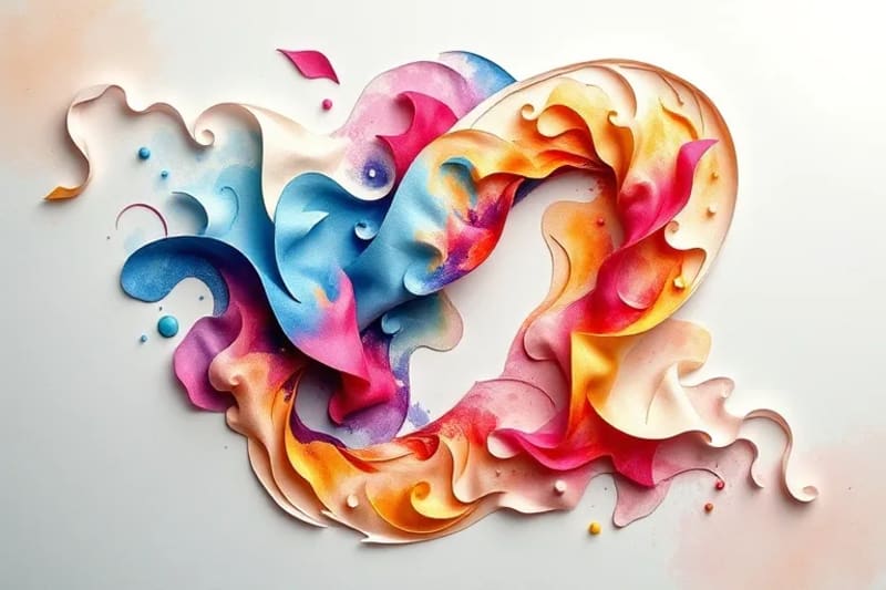Abstract watercolor of energy flows forming DNA helix