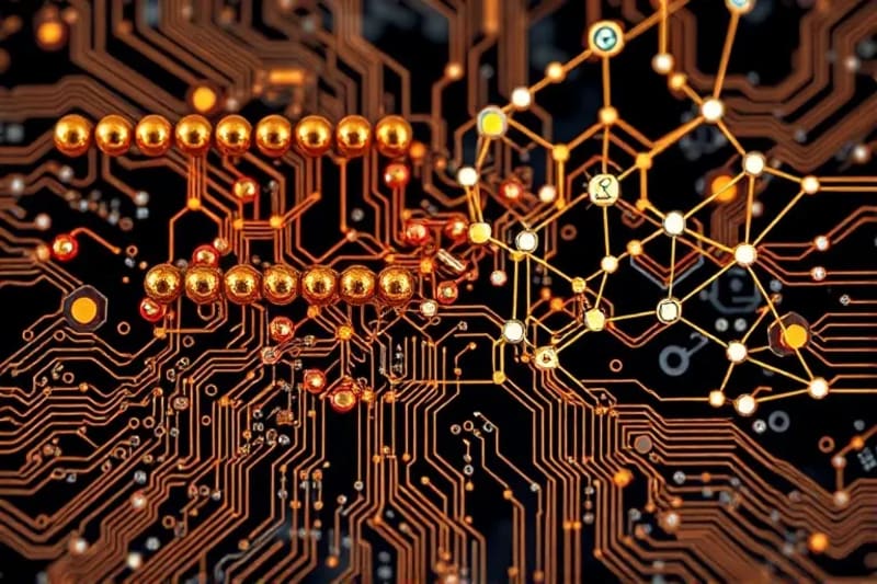 Conceptual digital art showing the evolution of data processing from simple abacus beads to complex neural network nodes, with abstract lines connecting them.