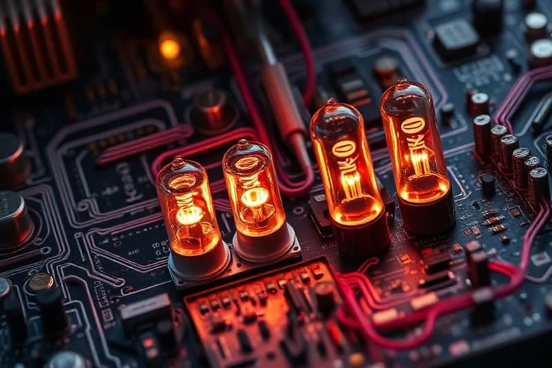 Circuitos de radio antiguos con proyecciones holográficas de espectros de frecuencia