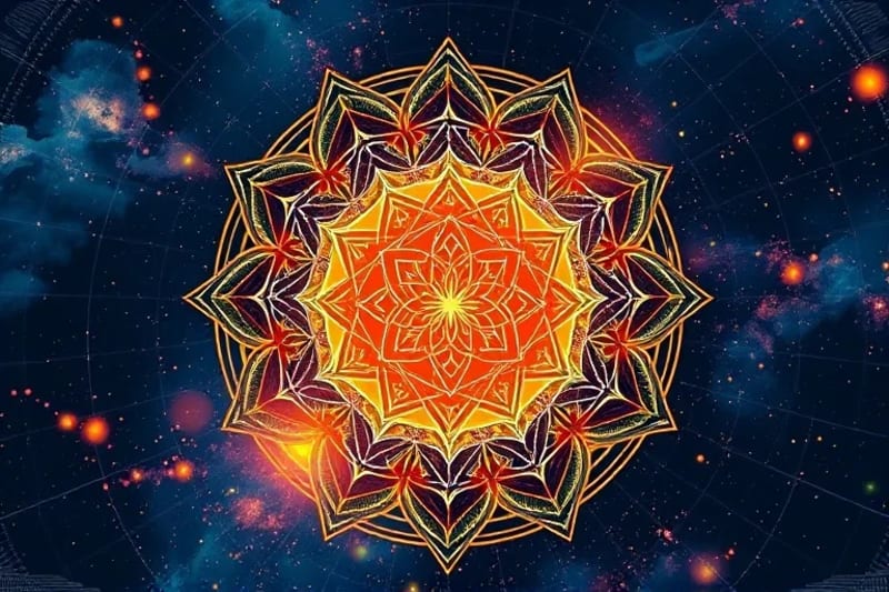 Símbolos de mindfulness y tecnología en arte vectorial