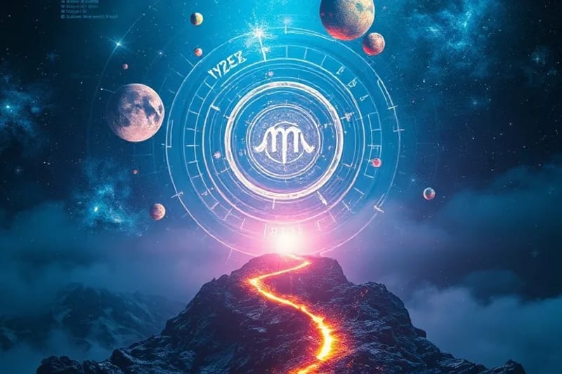 Representación abstracta de la conexión entre el cosmos y la psique humana, con elementos de luz y sombra entrelazados.
