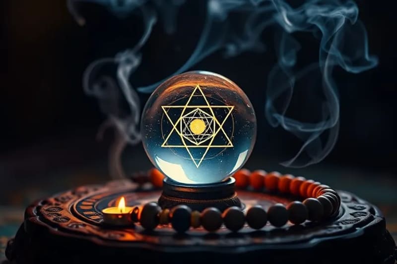 Meditation altar with crystal ball