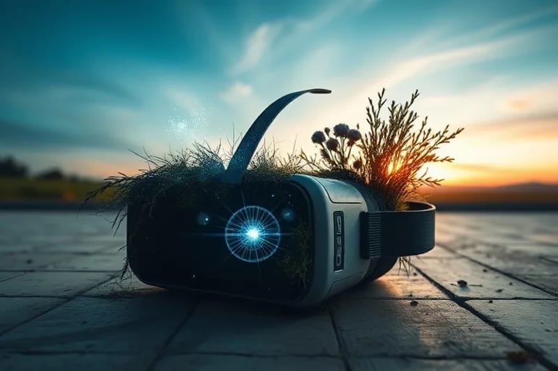 3D render of an abandoned VR headset with ethereal digital wisps