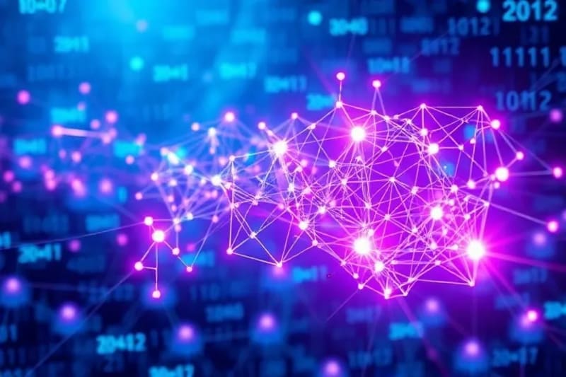 Algoritmo criptográfico visualizado como una red compleja y segura