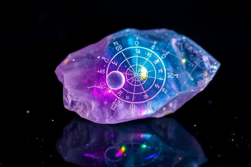 Primer plano de cristales maestros como cuarzo, amatista y selenita, emitiendo luz sutil