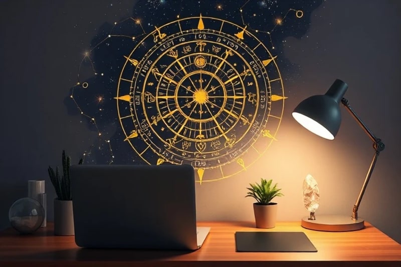 Escritorio organizado con elementos de Feng Shui para la concentración