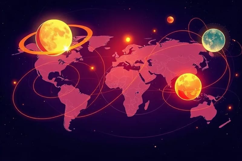 Planetas influyendo en gráficos económicos globales