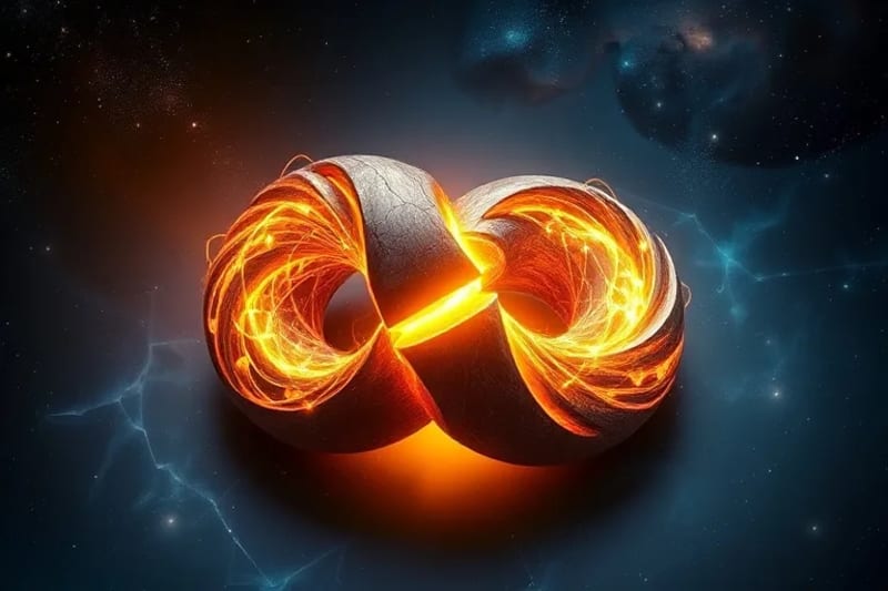 Abstract digital painting of intertwining energy fields, showing fragmentation healing into wholeness.