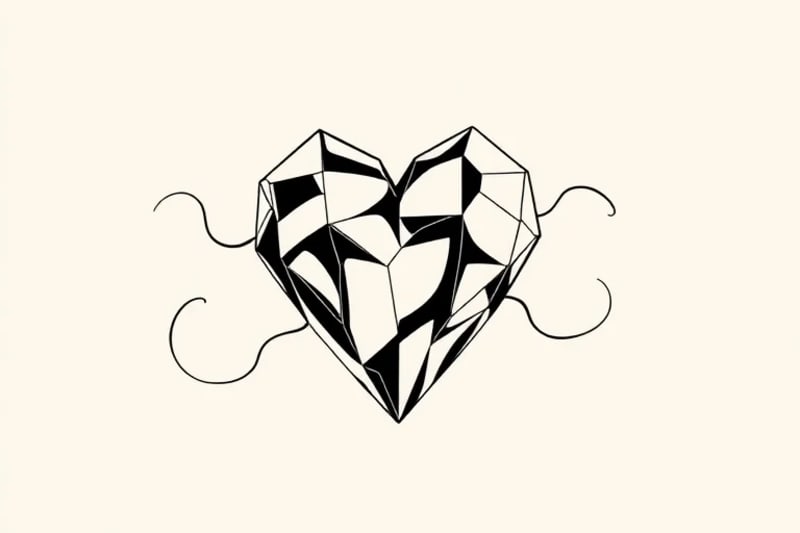 Stylized 3D render of a crystalline heart, integrated with luminous facets and flowing light ribbons, symbolizing authentic connection.