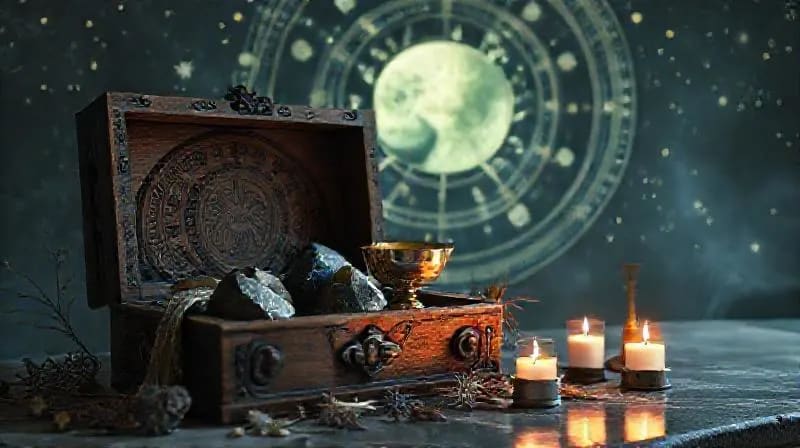 Objetos rituales con luz lunar
