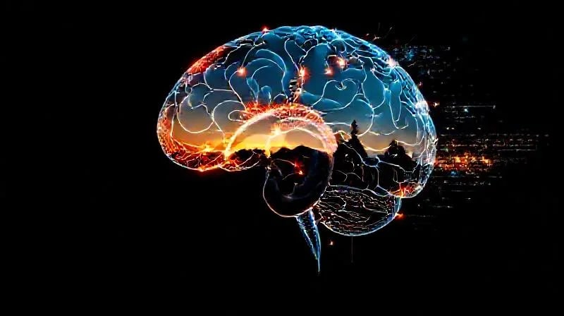 Vector illustration of brain pathways activated by rhythmic sounds.