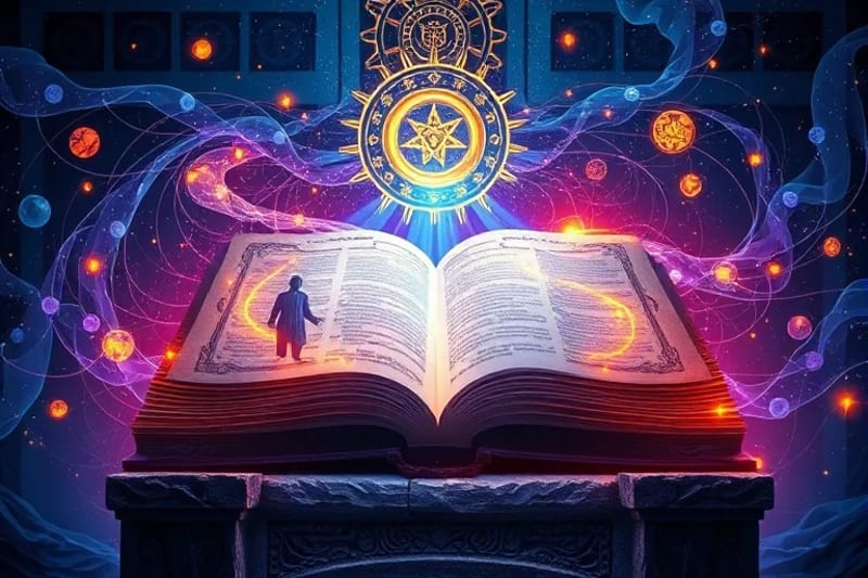 Representación artística de la interconexión entre la tecnología moderna y los símbolos espirituales, ilustrando la fusión de lo digital y lo divino.