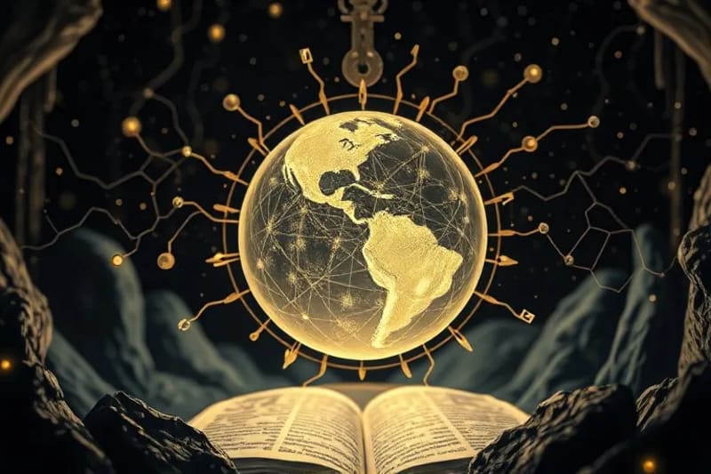 Una representación conceptual de la conciencia humana interactuando con redes neuronales y flujos de datos, simbolizando la integración de la mente con la tecnología.