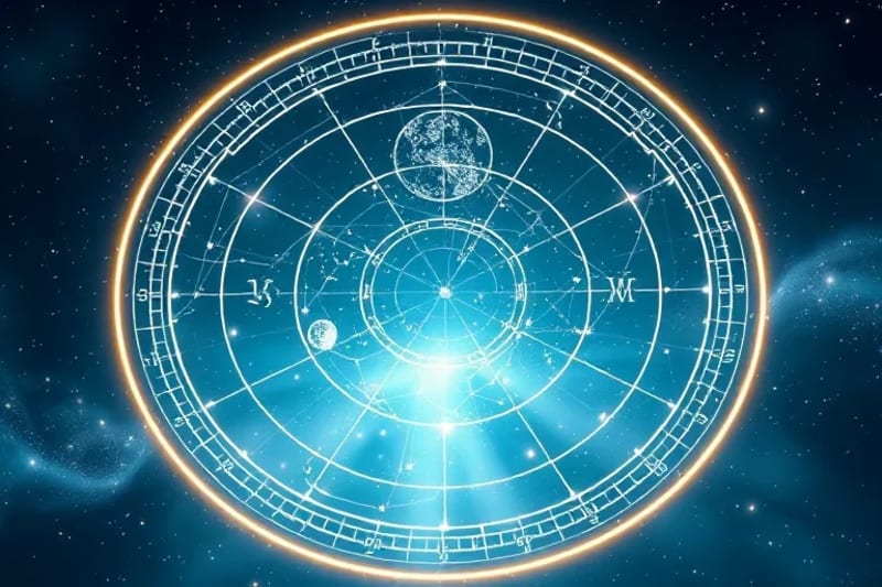 Representación abstracta de datos climáticos entrelazados con cartas astrológicas, mostrando símbolos planetarios en gráficos y mapas meteorológicos.