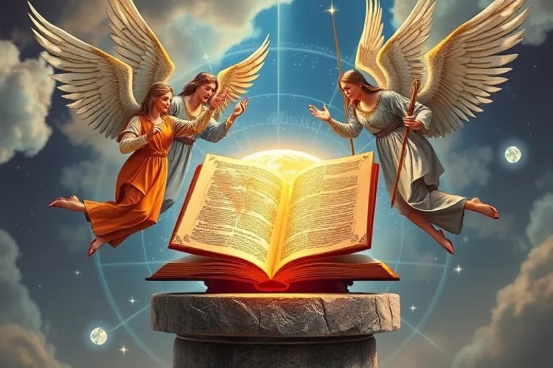 Un grupo de arcángeles y ángeles en una pintura digital, irradiando luz y bendiciones sobre un globo terráqueo interconectado, simbolizando su protección sobre naciones y comunidades.