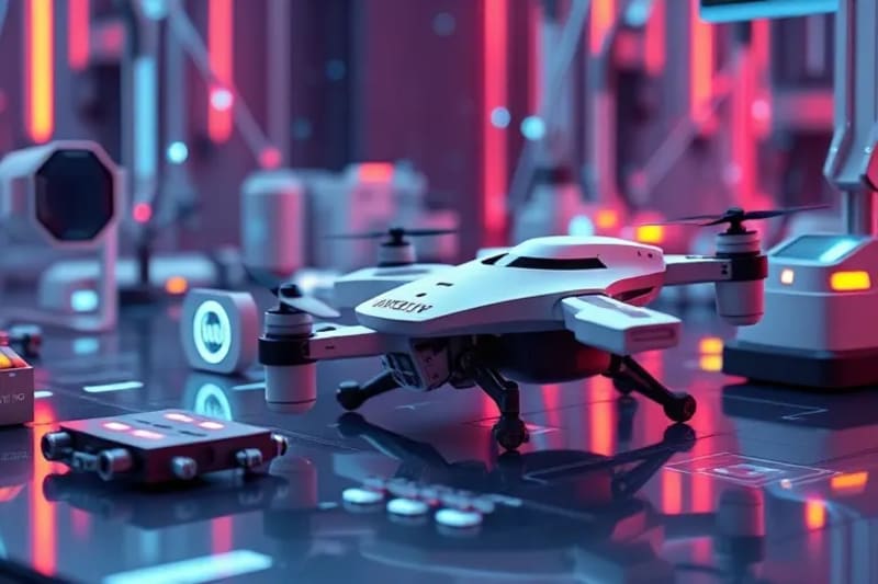 A conceptual still-life featuring advanced, sleek robotic components and scientific instruments, symbolizing the tools of robotic deep space exploration and the precision of AI-driven research.