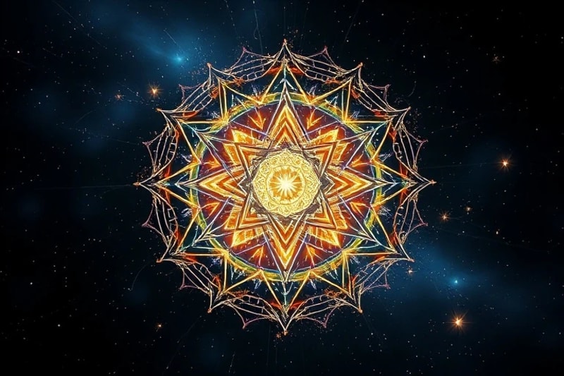 Abstract 3D render of a swirling energy vortex emanating from a glowing sigil, shaping into positive outcomes