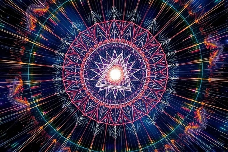 Abstract digital art showing sound frequencies transforming into geometric patterns