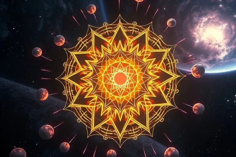 Microscopic cellular structures undergoing regeneration, illuminated by pulsating light frequencies in a 3D render.