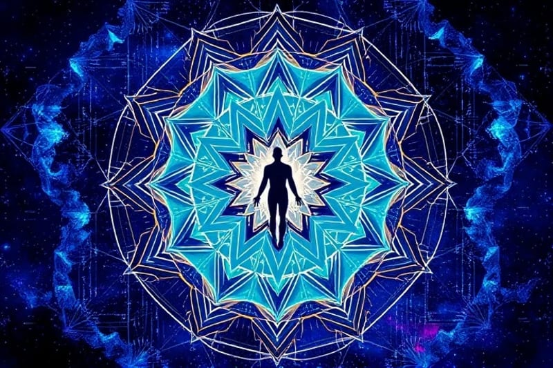 Visualización de datos astrológicos como un complejo diagrama de red neuronal, con nodos que representan planetas y líneas que simbolizan aspectos, todo dentro de una interfaz futurista.