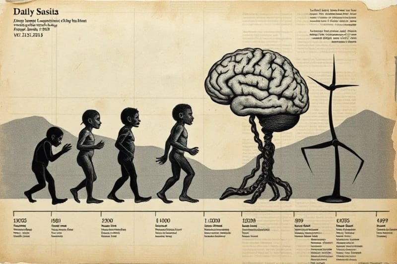 Representación digital de una línea de tiempo evolutiva de la comunicación humana, desde gestos hasta herramientas simbólicas