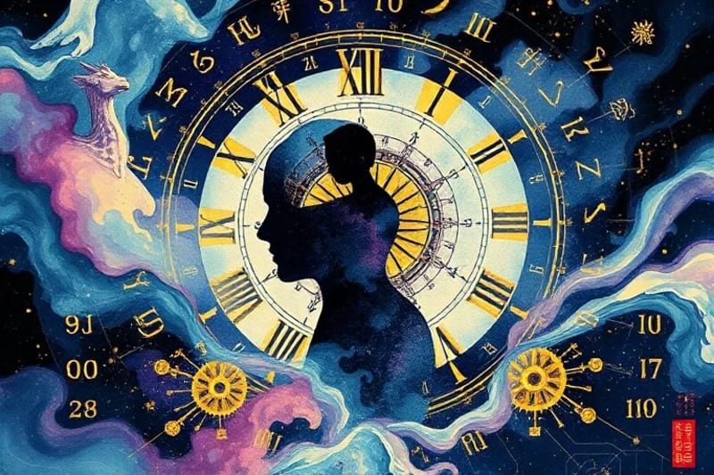 Abstract watercolor depicting the mind's interaction with time