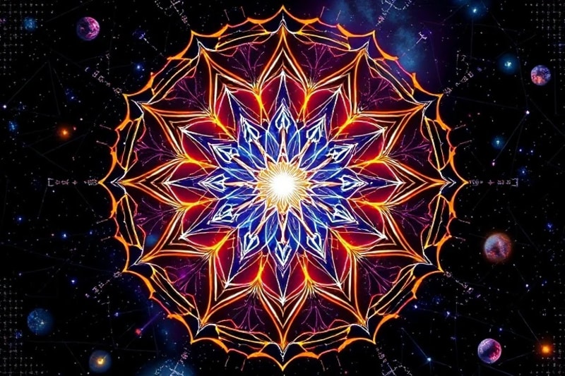 Abstract vector art of a neural network connecting celestial bodies, symbolizing cosmic intelligence.