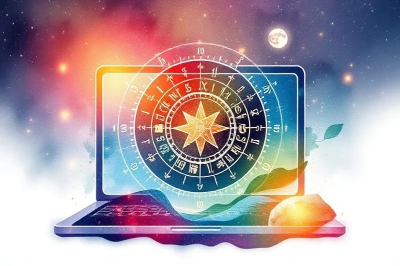 Ilustración de los cinco elementos de Feng Shui en un espacio digital