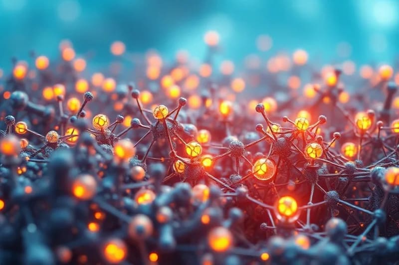 Red de elementos biológicos y tecnológicos formando una barrera protectora, con nodos de biohacking neutralizando microplásticos.