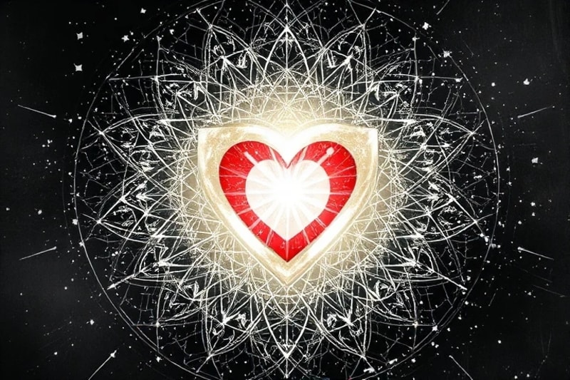 Una representación abstracta de un escudo de luz protegiendo un corazón, simbolizando la resiliencia espiritual y la gracia divina en tiempos turbulentos.