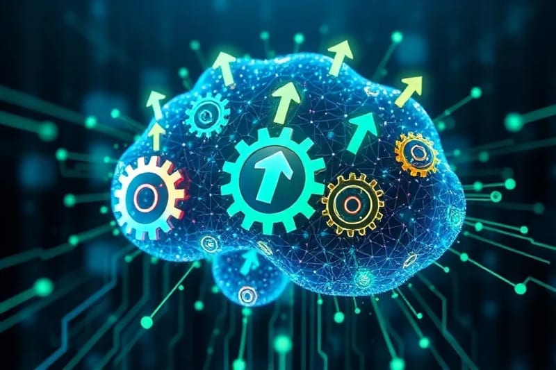 Abstract vector art of cloud computing and data flow