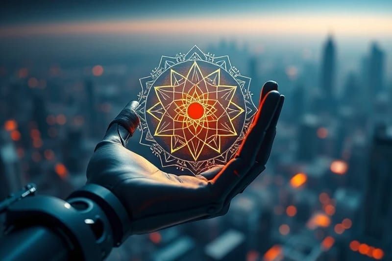Robotic hand interacting with ethical dilemma