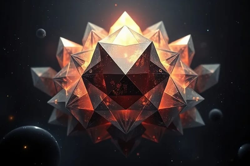 Formas geométricas abstractas disolviendo la oscuridad con luz cristalina