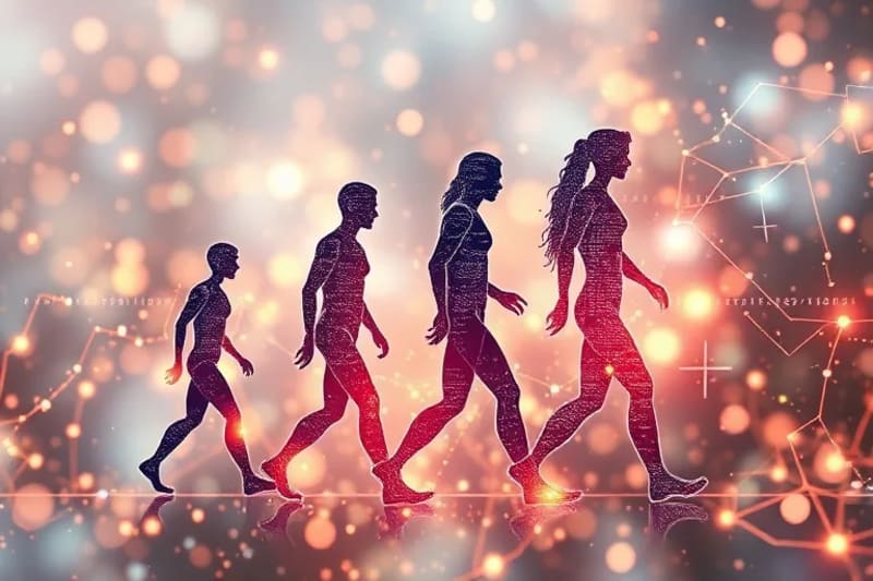 Ilustración acuarela de evolución humana y tecnología