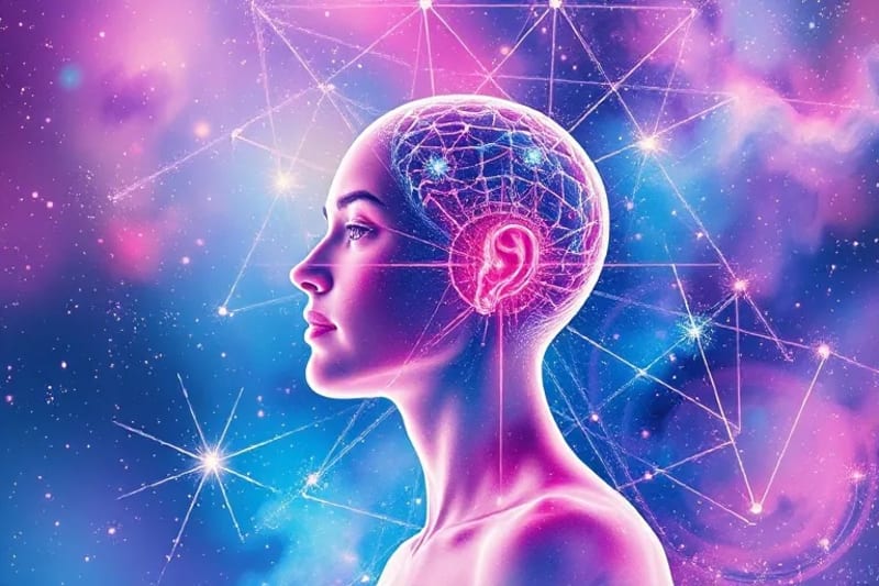 Watercolor of neural pathways and cosmic dust