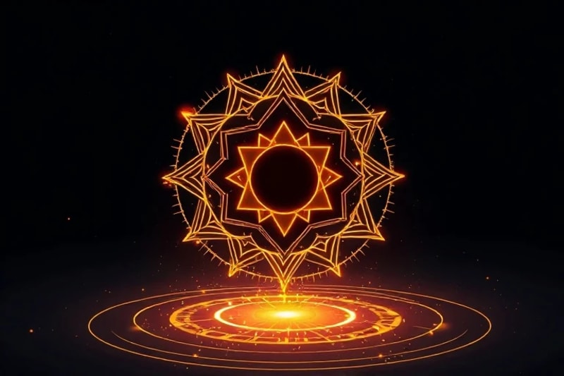 Abstract digital painting of a glowing sigil forming from energetic ripples