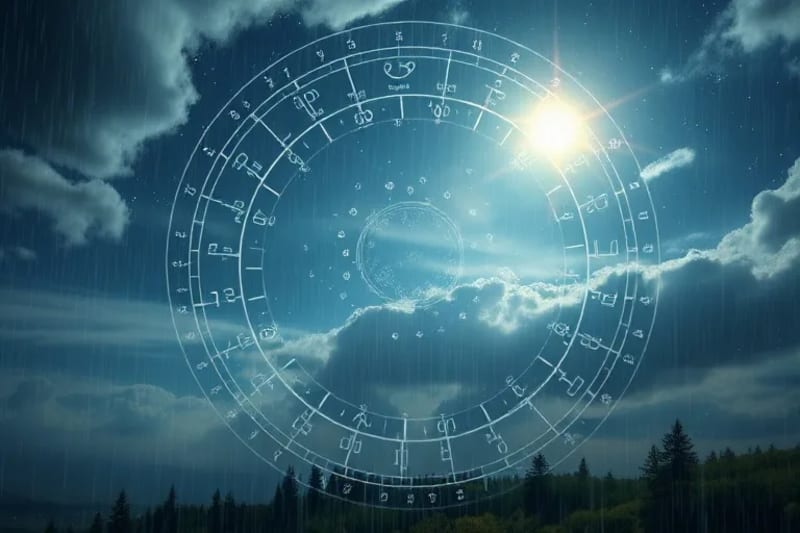 Pintura digital de paisaje con influencias planetarias en el cielo