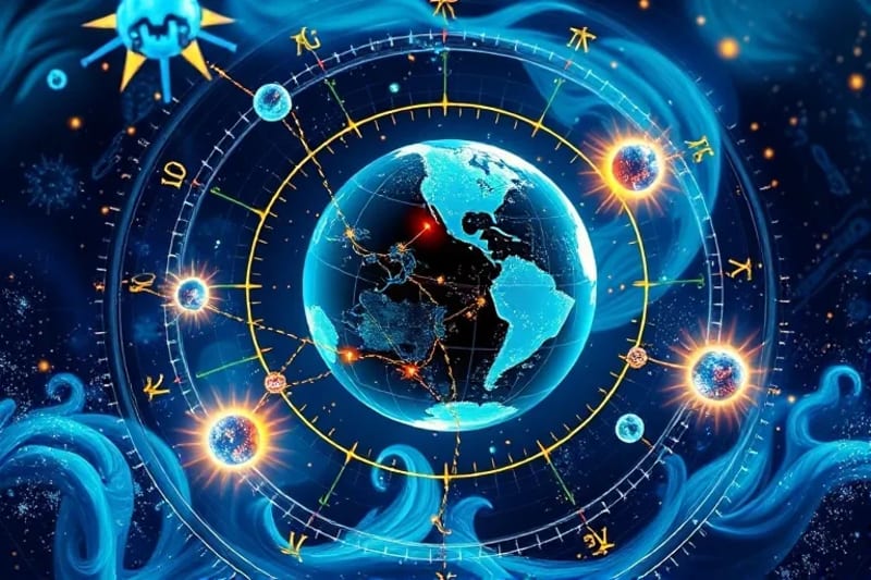 Renderizado 3D abstracto de energías planetarias y atmosféricas