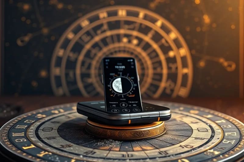 Smartphone y astrolabio, símbolos de la unión cósmico-digital