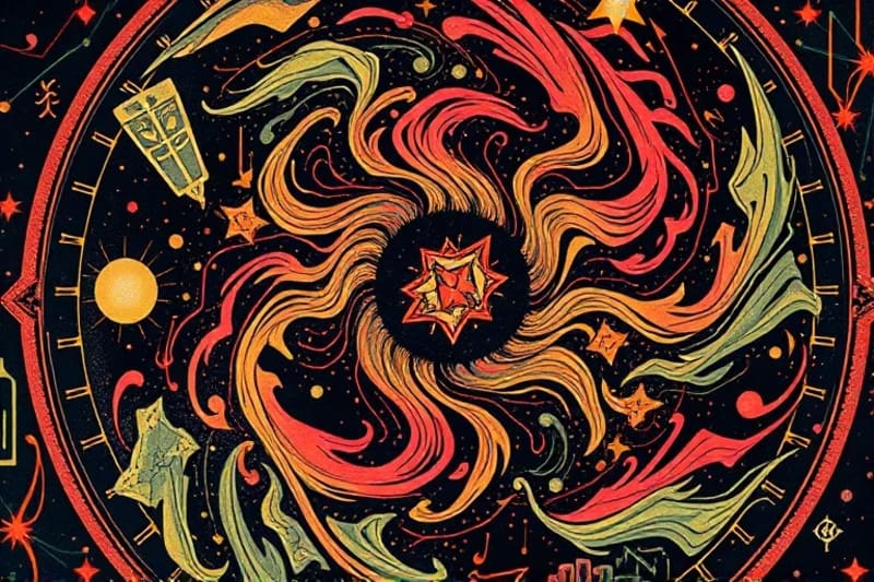 Abstract digital painting showing colorful energy patterns representing vocalizations and their vibrational structure, merging with glowing glyphs and linguistic symbols.