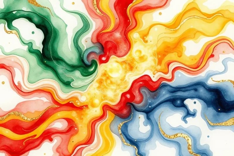 Pintura abstracta de los cinco elementos chinos en armonía