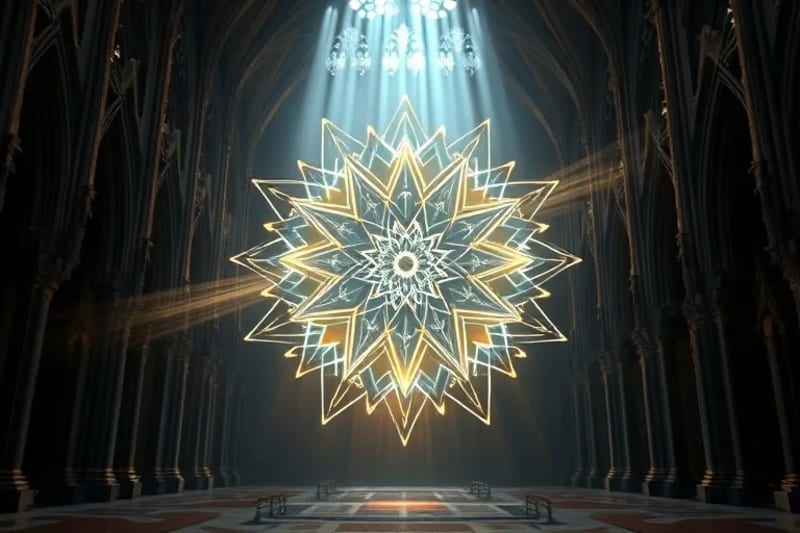 Mandala geométrica luminosa en el espacio cósmico