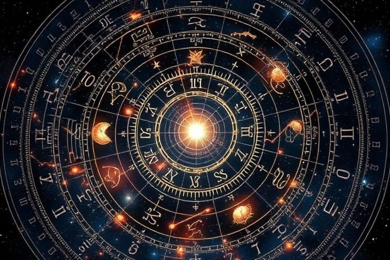 Representación digital abstracta de un alma en su viaje a través de espirales temporales, con símbolos de lecciones kármicas y evolución.